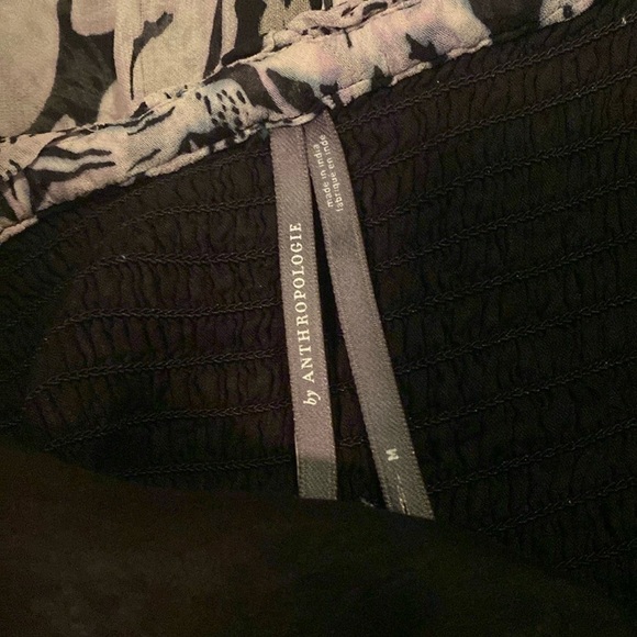 Anthropologie Squareneck Smocked Puff Sleeve Midi Dress Sz M Black White Cottage - Picture 9 of 16